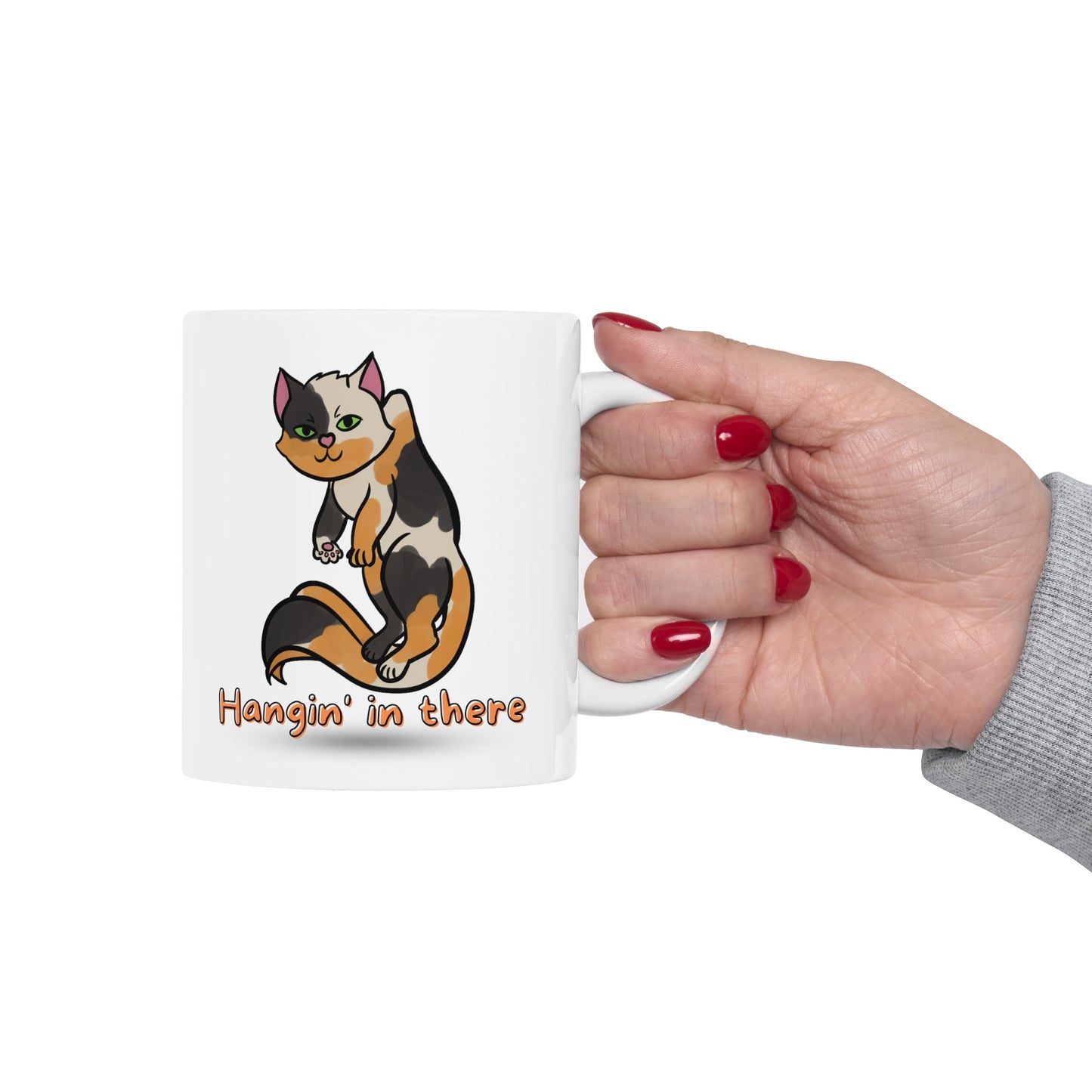 Calico Cat Mug Hangin' in there funny cup