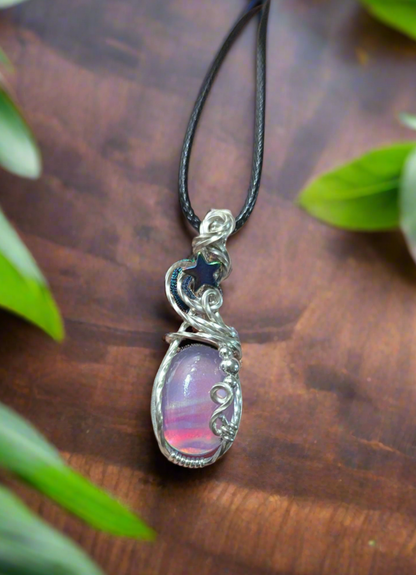 Aurora Opal Starry Pendant - Sterling Silver wire wrapped