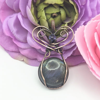 Medievel Love pendant - purple labradorite copper wire wrapped