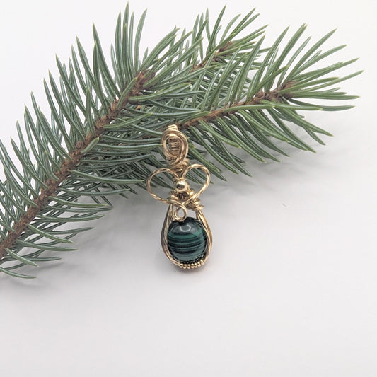 Malachite Heart Pendant - 14k gold filled wire wrapped