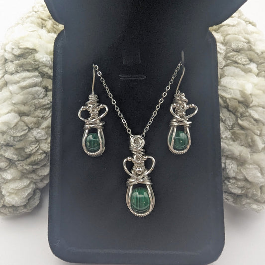 Malachite Silver Princess Jewelry Set - sterling silver wire wrapped