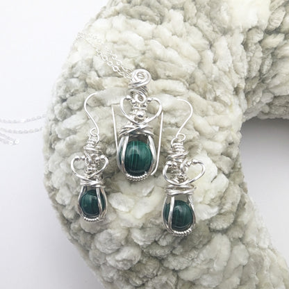 Malachite Silver Princess Jewelry Set - sterling silver wire wrapped