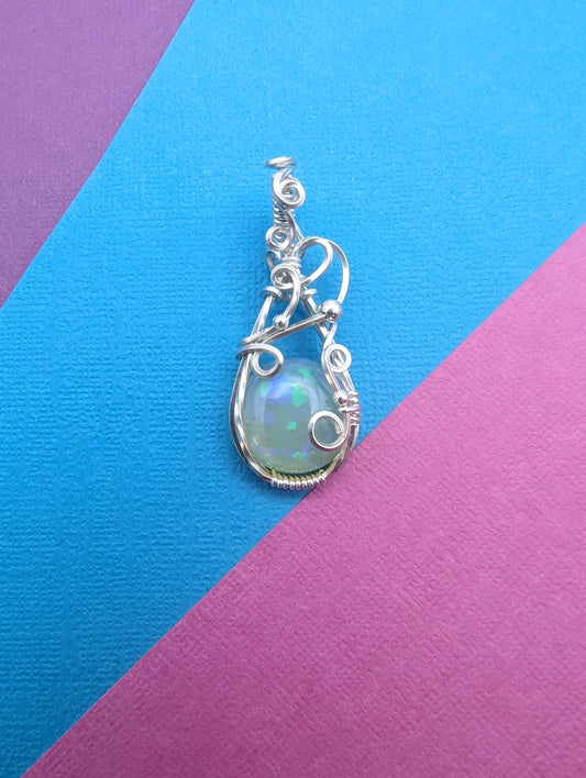 Ethiopian Opal Princess Pendant - sterling silver wire wrapped