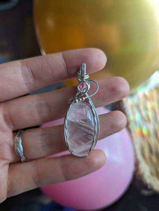 Rose Quartz Pendant - sterling silver wire wrapped