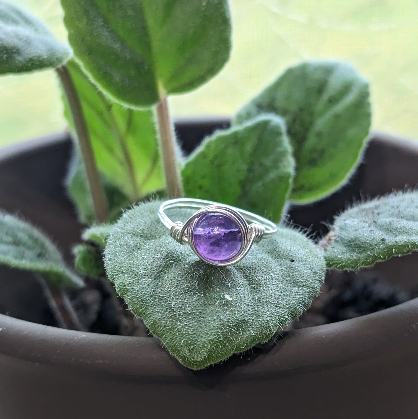 Spiritual Awareness Amethyst Ring - sterling silver wire wrapped