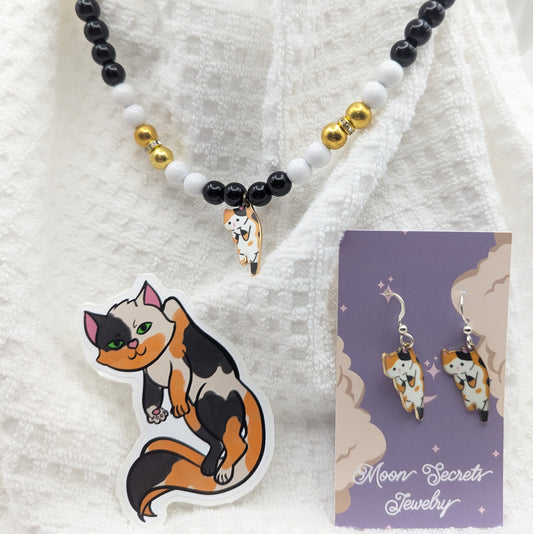 Cat Lover Jewelry Gift Bundle and Stickers