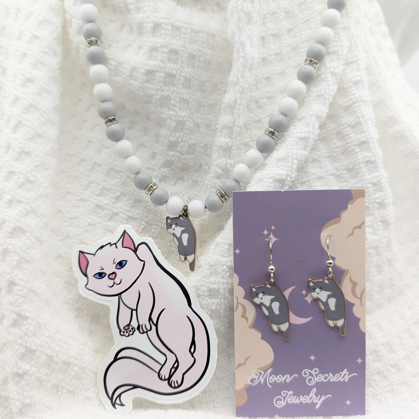 Cat Lover Jewelry Gift Bundle and Stickers