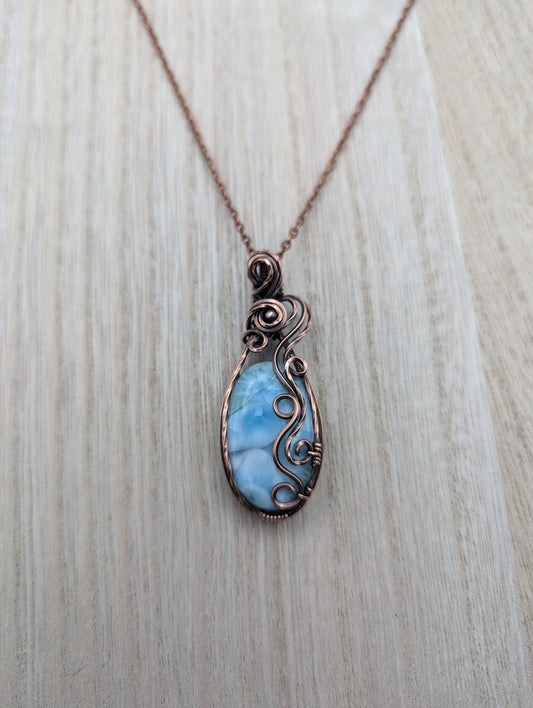 Larimar Elven Pendant - copper wire wrapped