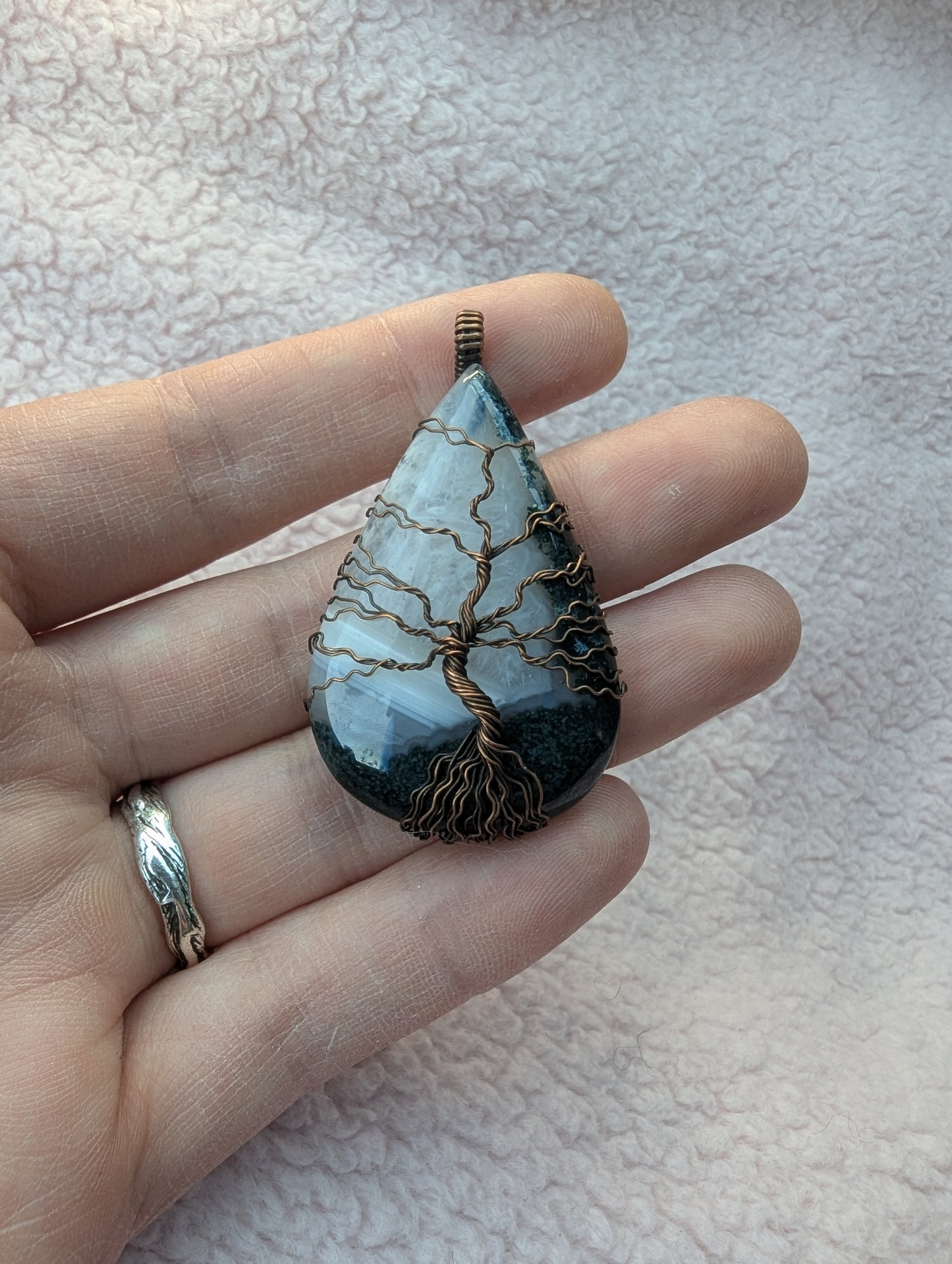 Tree of Life Agate Pendant - copper wire wrapped