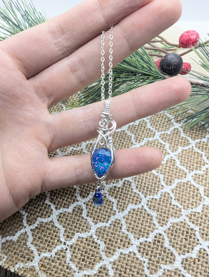 Aurora Opal Raining Crystal - sterling silver wire wrapped