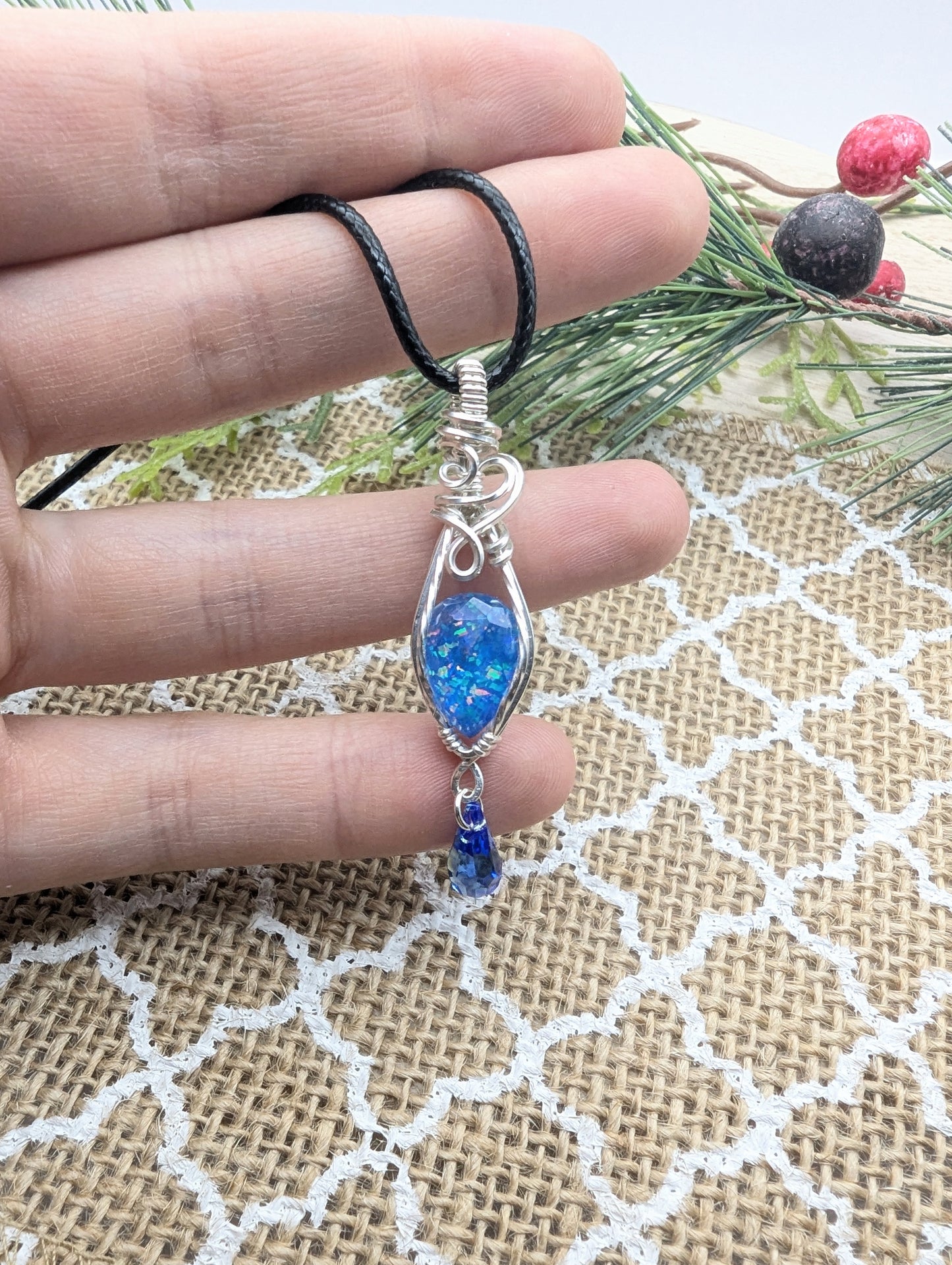 Aurora Opal Raining Crystal - sterling silver wire wrapped