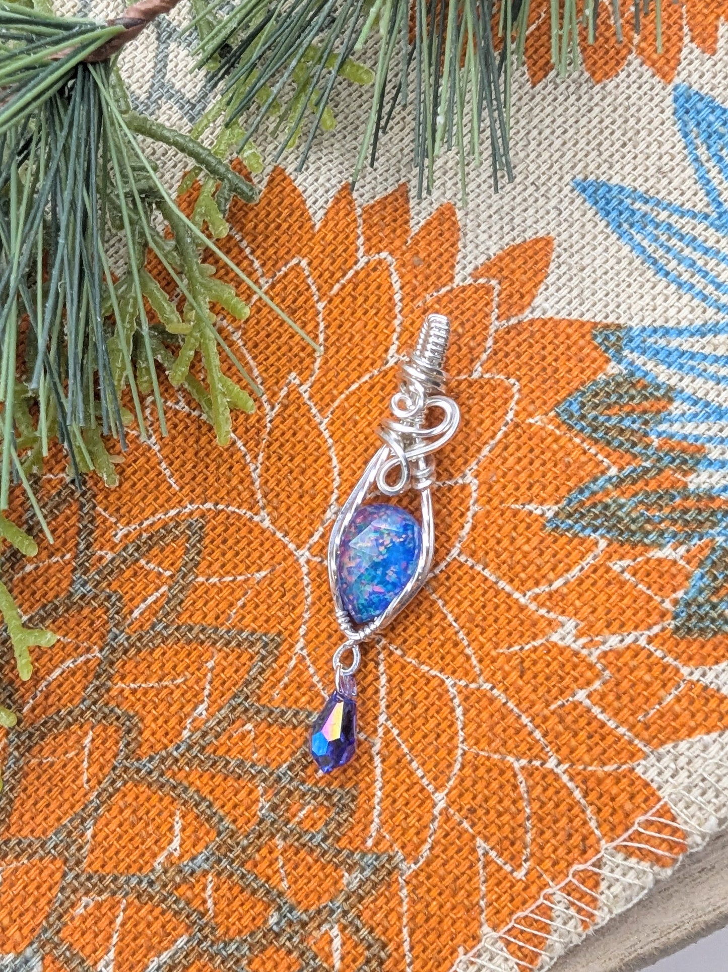 Aurora Opal Raining Crystal - sterling silver wire wrapped