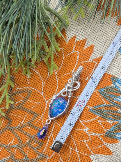 Aurora Opal Raining Crystal - sterling silver wire wrapped