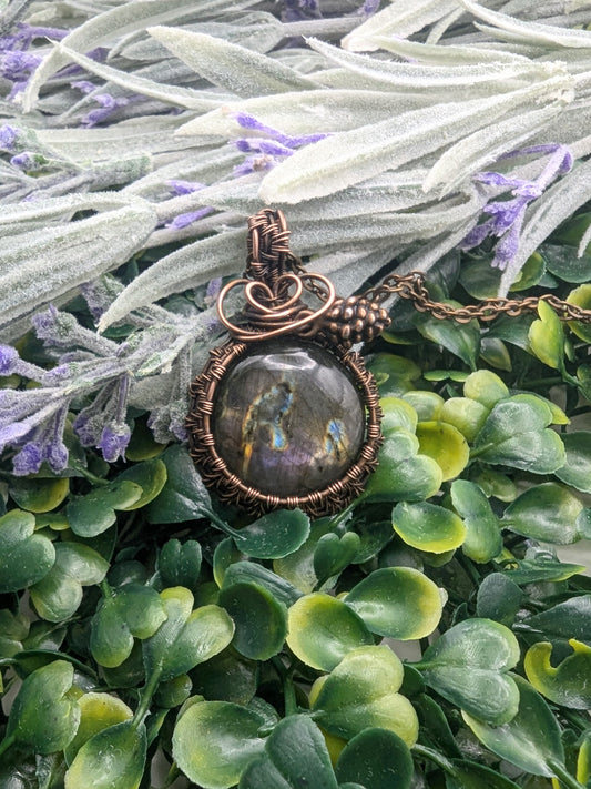 Labradorite Pinecone Pendant - copper wire wrapped