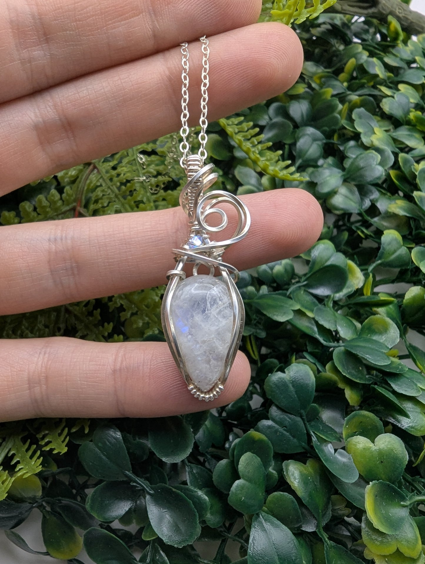 Darling Moonstone Pendant - sterling silver wire wrapped