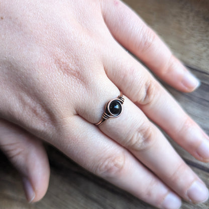 Strength Onyx Ring - Copper wire wrapped