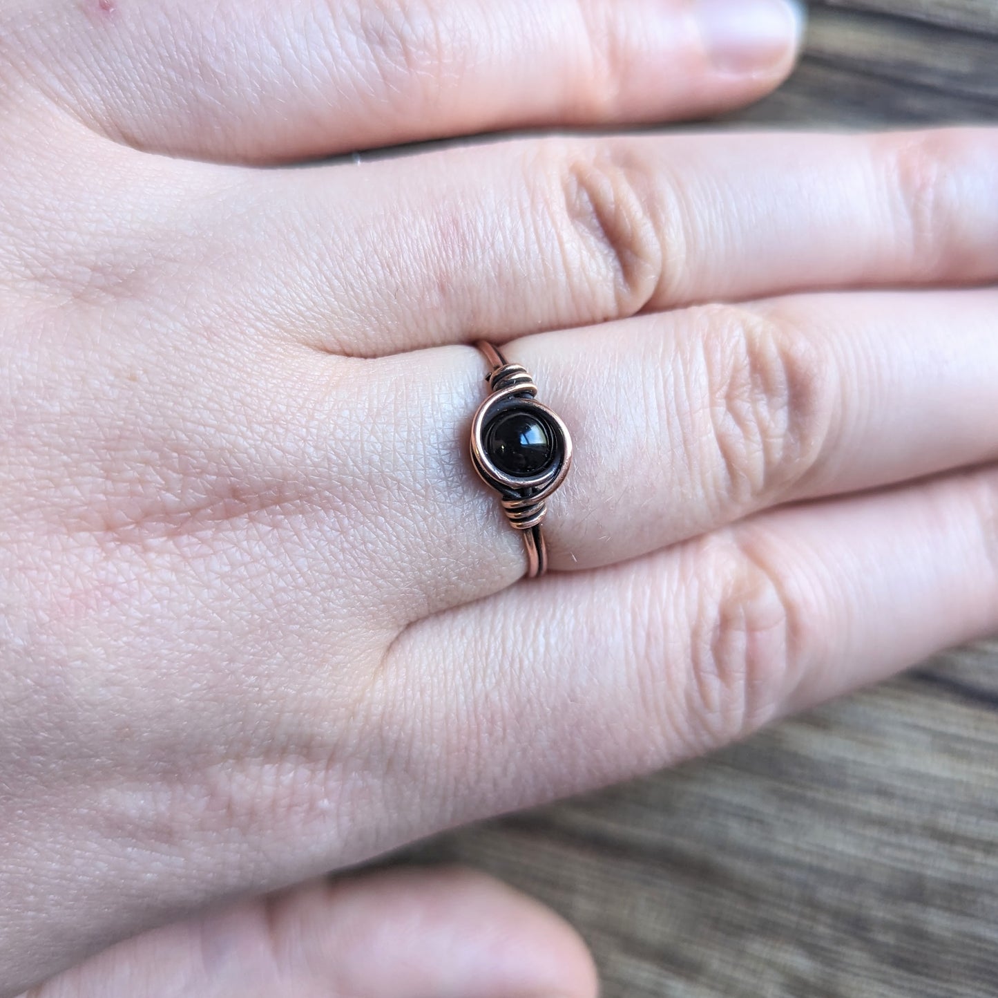 Strength Onyx Ring - Copper wire wrapped