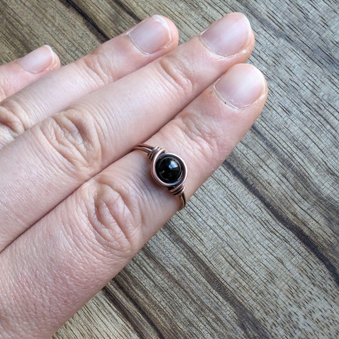 Strength Onyx Ring - Copper wire wrapped