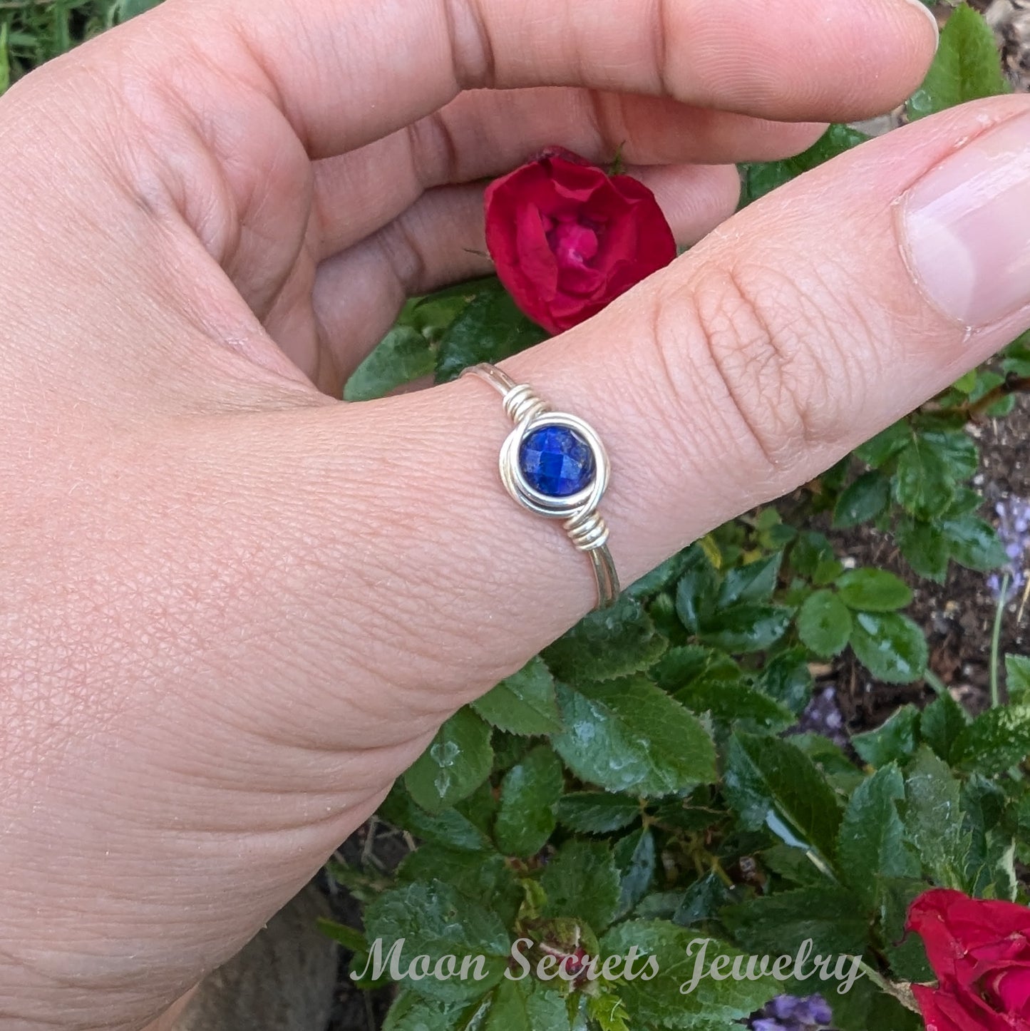 Enlightenment Lapis lazuli Ring - sterling silver wire wrapped