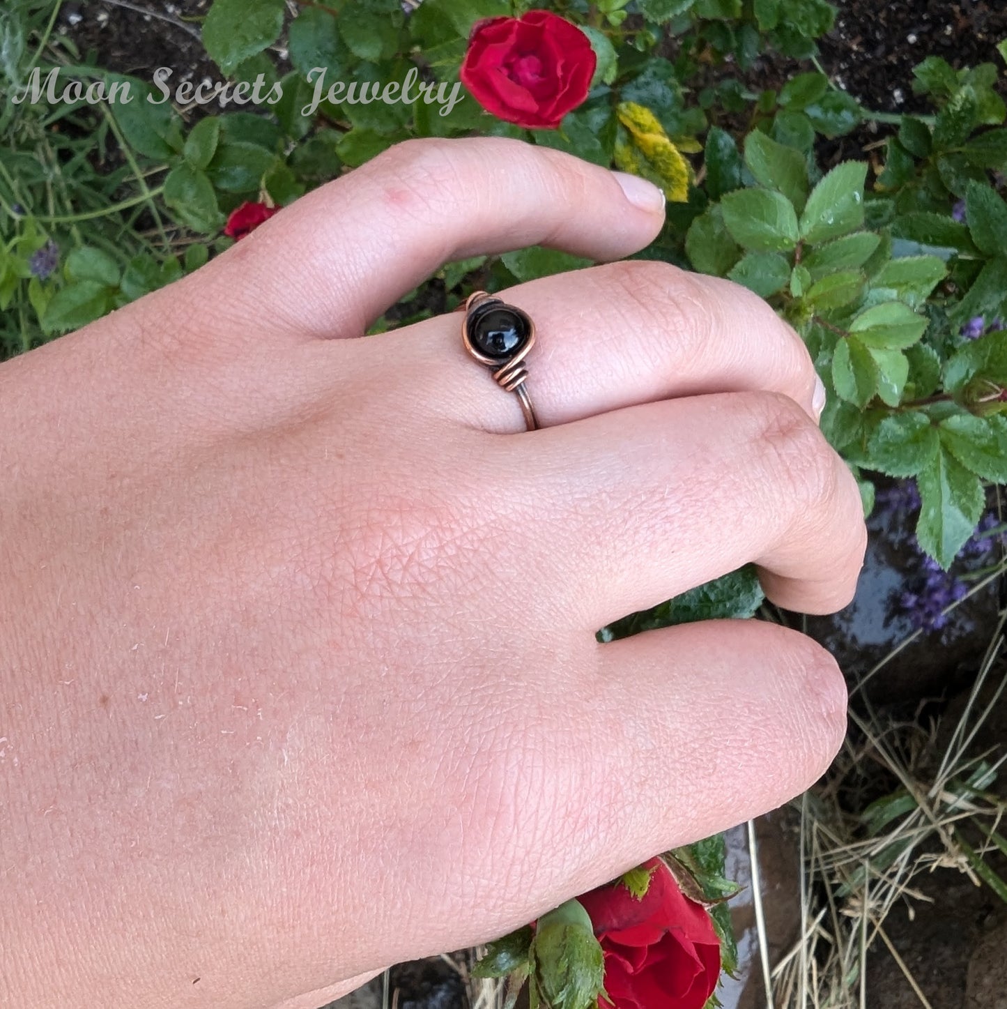 Strength Onyx Ring - Copper wire wrapped