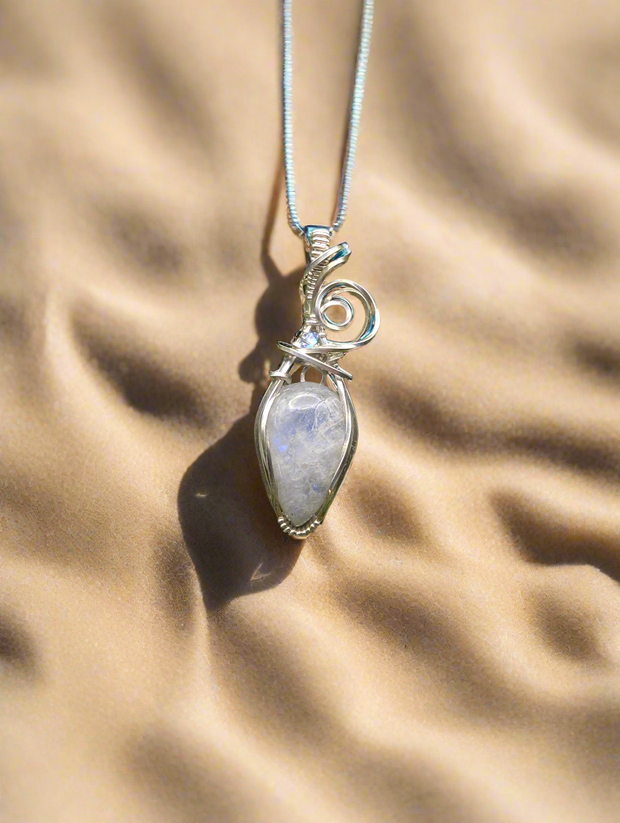 Darling Moonstone Pendant - sterling silver wire wrapped