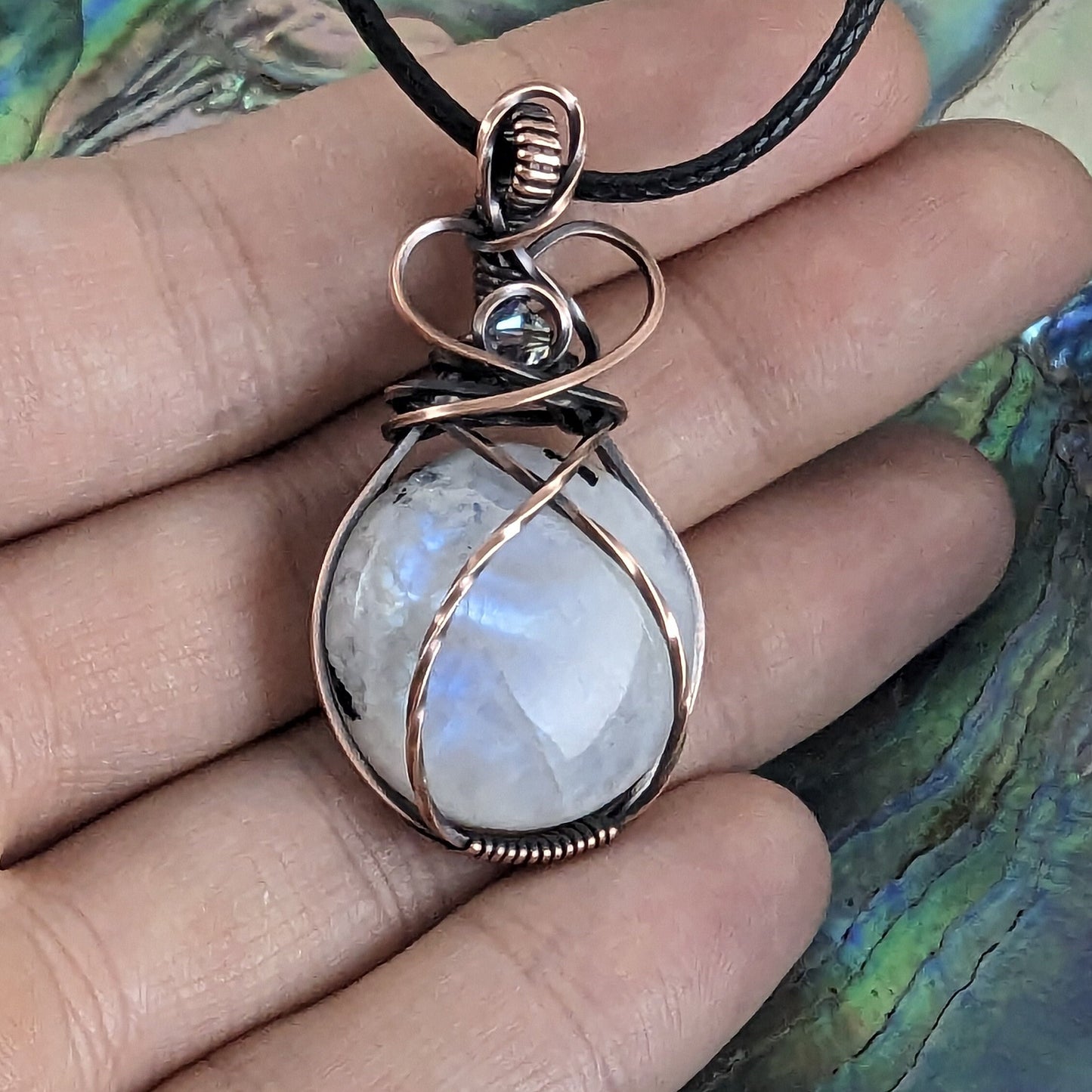 Moonstone heart pendant - wirewrapped jewelry - when calls the heart - goth jewelry - gemstone necklace - pastel goth jewelry