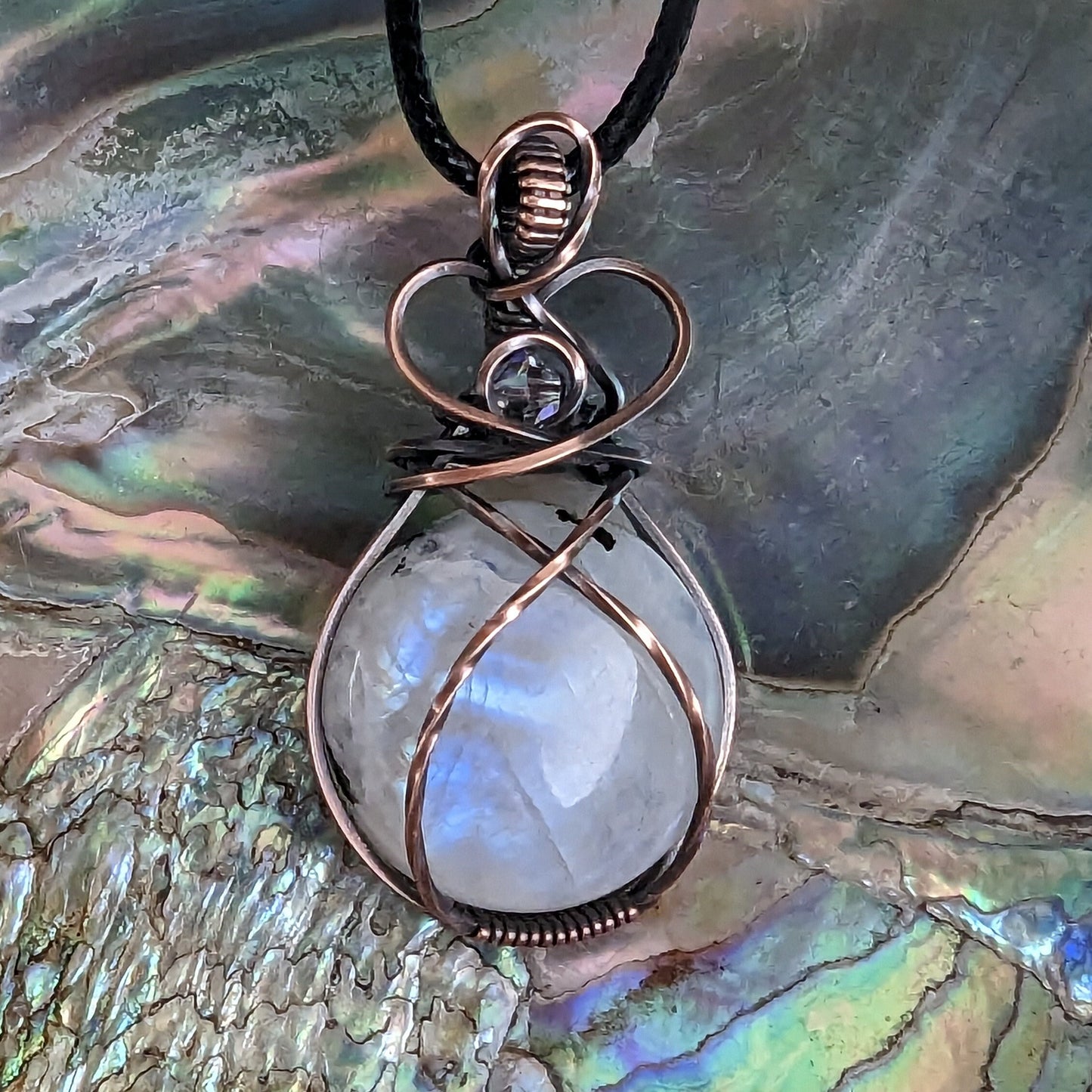 Moonstone heart pendant - wirewrapped jewelry - when calls the heart - goth jewelry - gemstone necklace - pastel goth jewelry