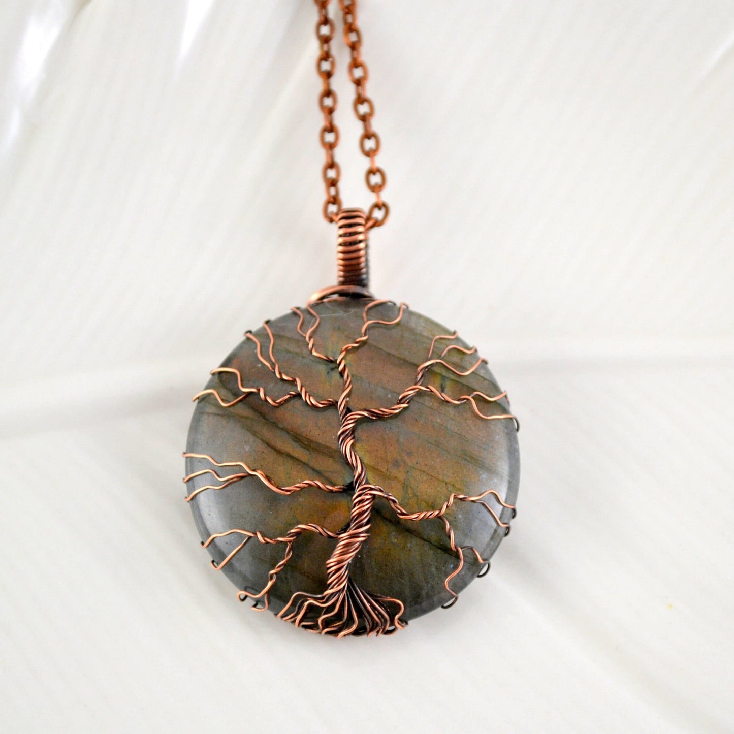 Orange Labradorite Tree of Life pendant - copper wire wrapped jewelry - celtic tree - gift for her - nature jewelry - wiccan pendant