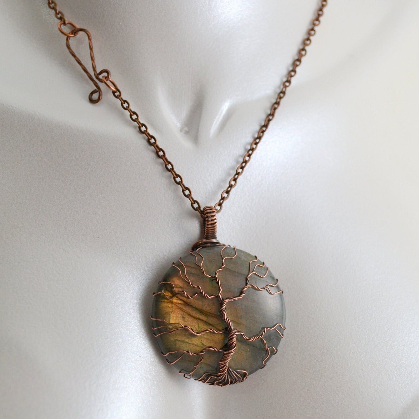 Orange Labradorite Tree of Life pendant - copper wire wrapped jewelry - celtic tree - gift for her - nature jewelry - wiccan pendant