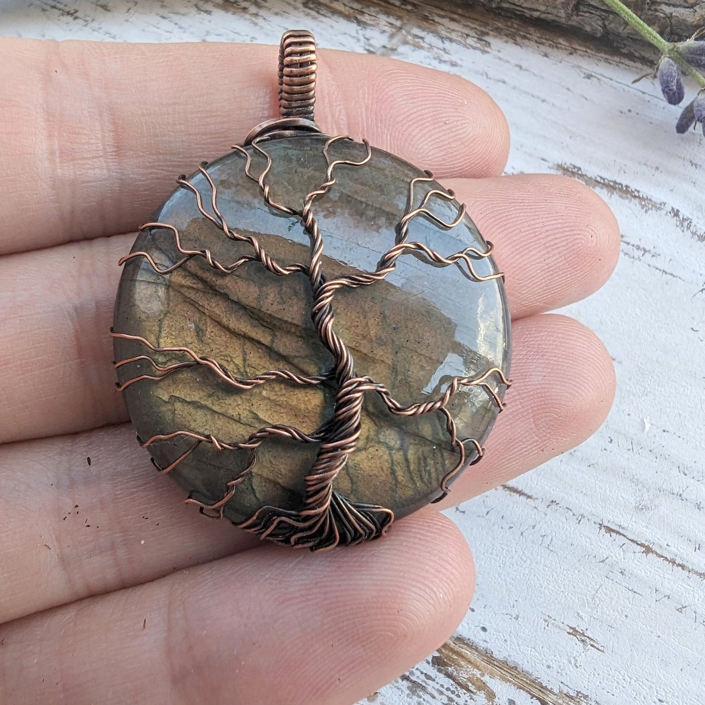 Orange Labradorite Tree of Life pendant - copper wire wrapped jewelry - celtic tree - gift for her - nature jewelry - wiccan pendant