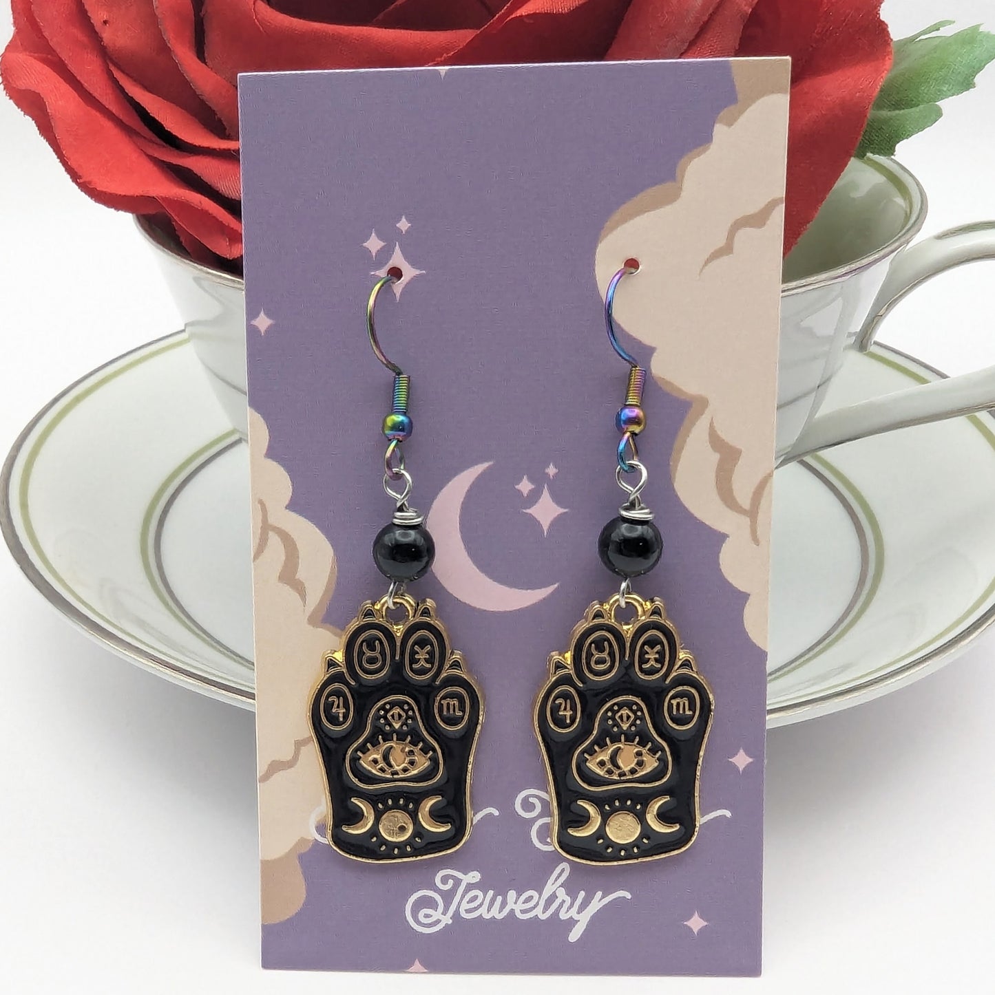 Halloween Celestial Goth Cat Earrings