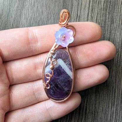 Chevron Amethyst Flower Pendant - copper wire wrapped jewelry