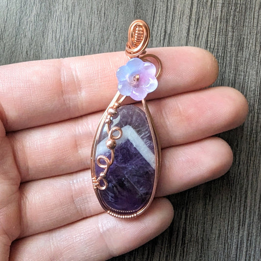 Chevron Amethyst Flower Pendant - copper wire wrapped jewelry