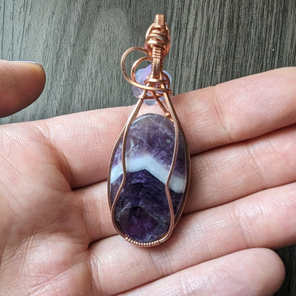 Chevron Amethyst Flower Pendant - copper wire wrapped jewelry