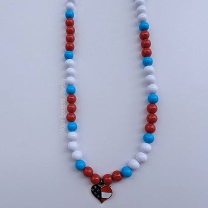 Forth of July Beaded Necklaces - red white and blue - star and flag necklaces - heart red necklace - gifts for Forth of July - independence