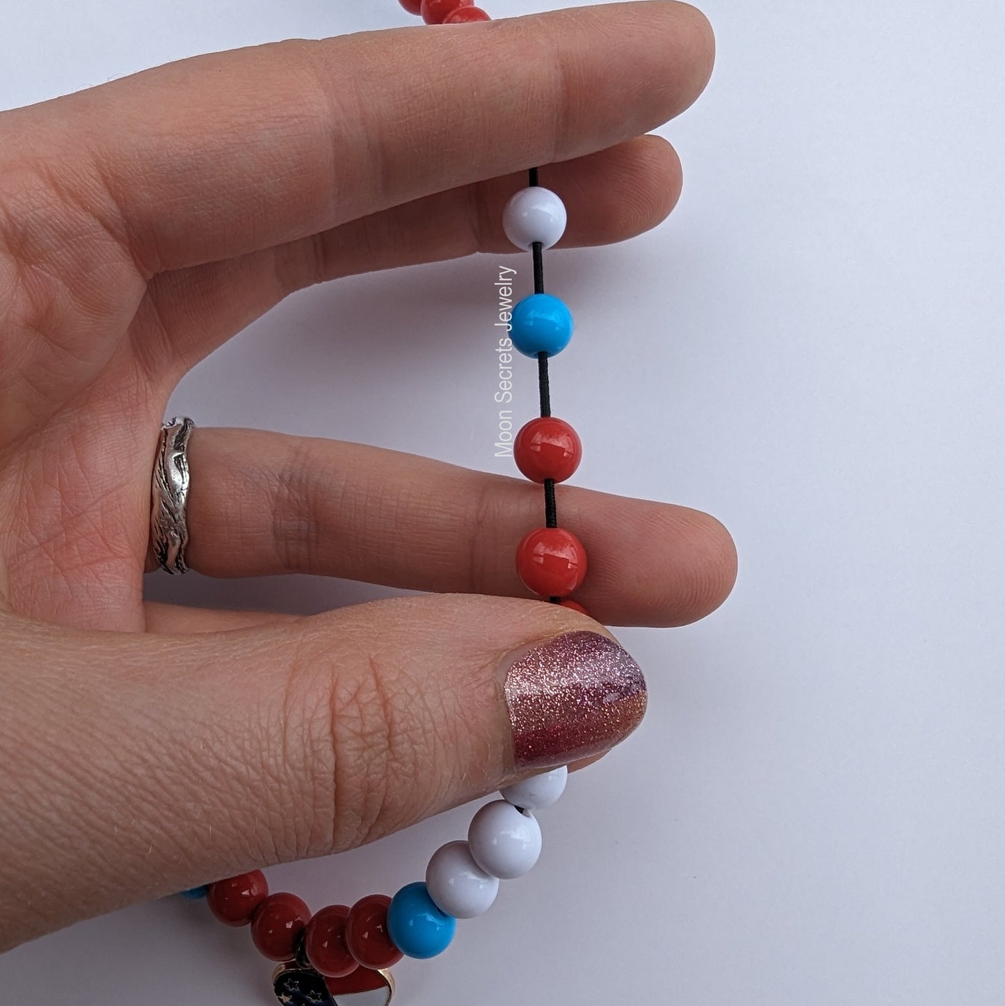 Forth of July Beaded Necklaces - red white and blue - star and flag necklaces - heart red necklace - gifts for Forth of July - independence