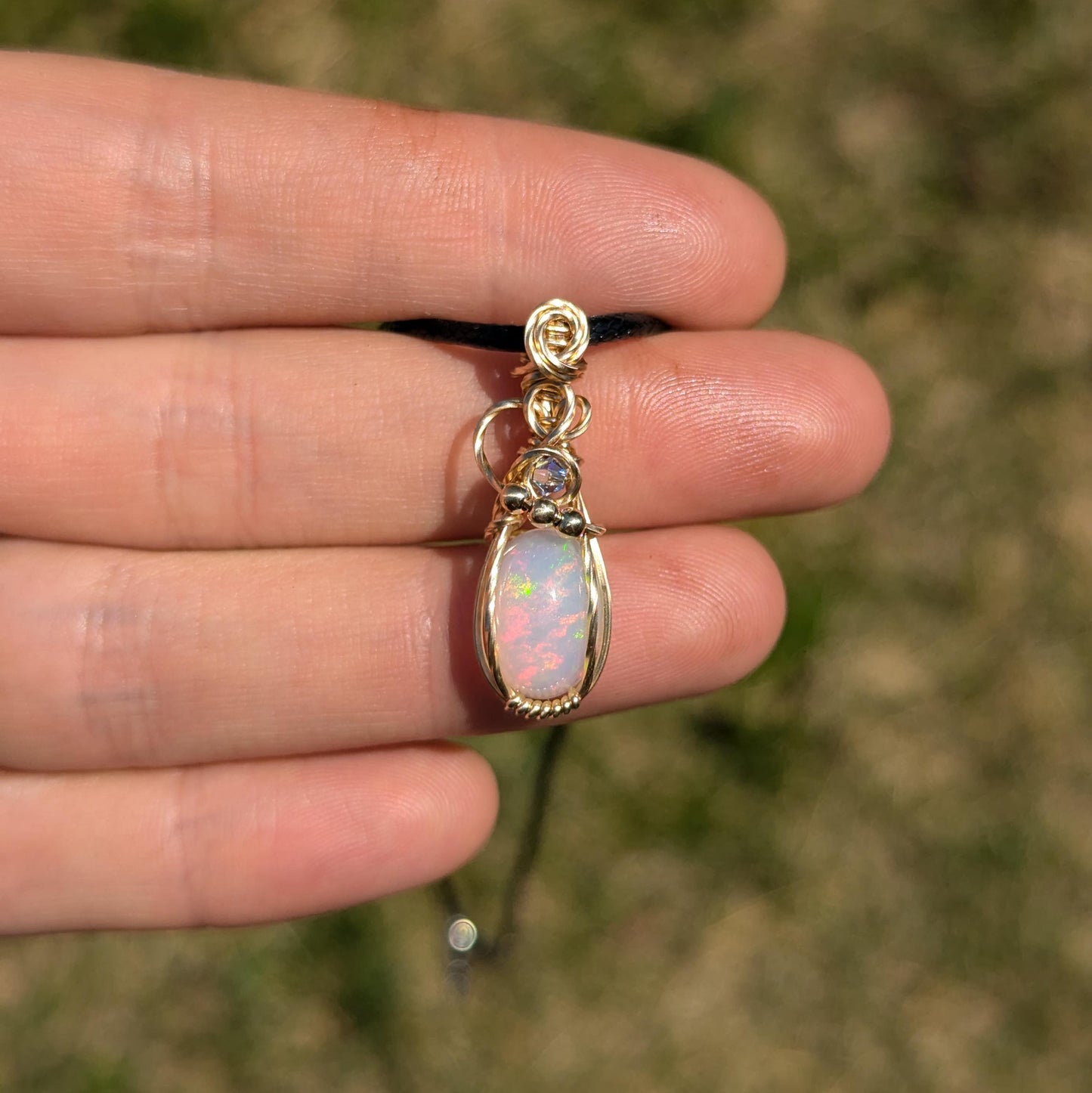 Ethiopian Opal Golden Pendant - 14k gold wire wrapped - gift for her - rainbow Opal -wedding gift - birthstone October - wedding pendant