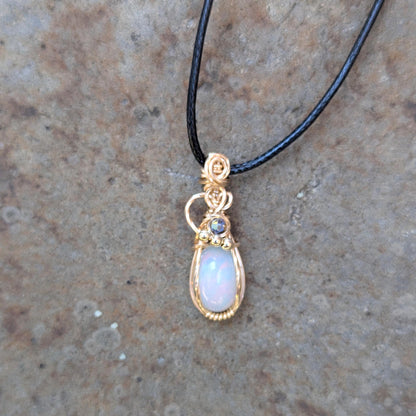 Ethiopian Opal Golden Pendant - 14k gold wire wrapped - gift for her - rainbow Opal -wedding gift - birthstone October - wedding pendant