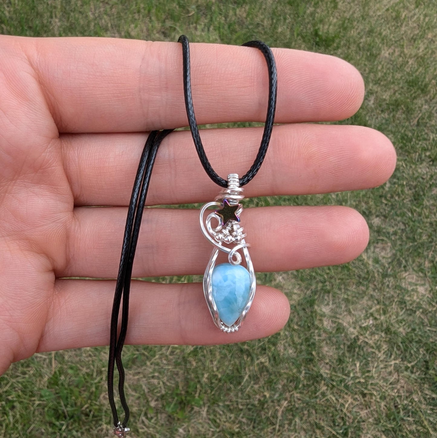 Larimar Starry Sterling Silver Pendant - sky blue beach jewelry - celestial necklace - fantasy jewelry - fairy pendant