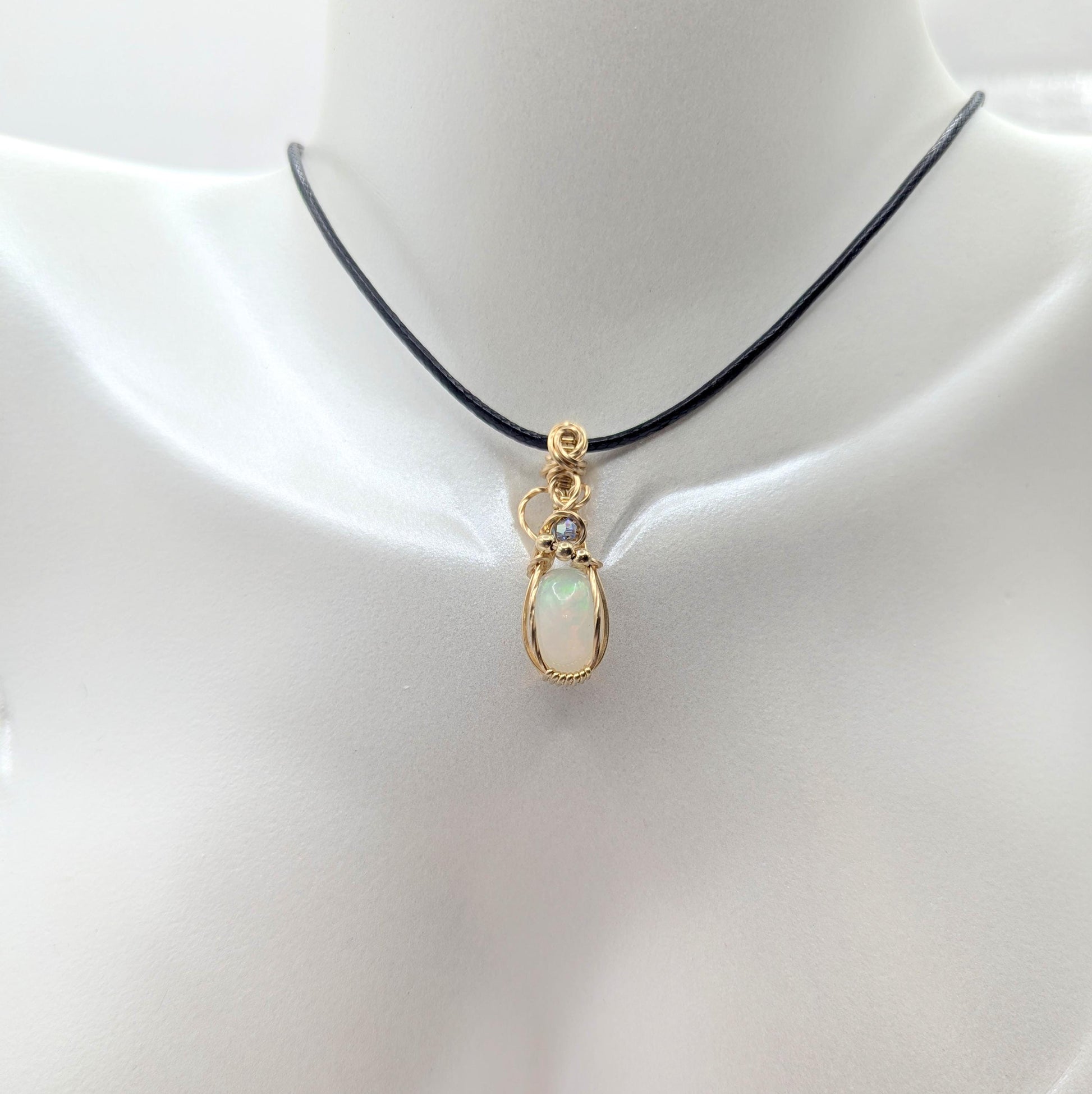 Ethiopian Opal Golden Pendant - 14k gold wire wrapped - gift for her - rainbow Opal -wedding gift - birthstone October - wedding pendant