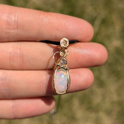 Ethiopian Opal Golden Pendant - 14k gold wire wrapped - gift for her - rainbow Opal -wedding gift - birthstone October - wedding pendant