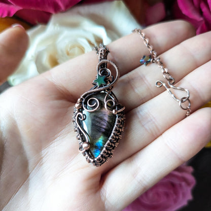 Labradorite Starry Galaxy Pendant - copper weave wire wrapped heady jewelry - star pendant - gift for her - magical pendant