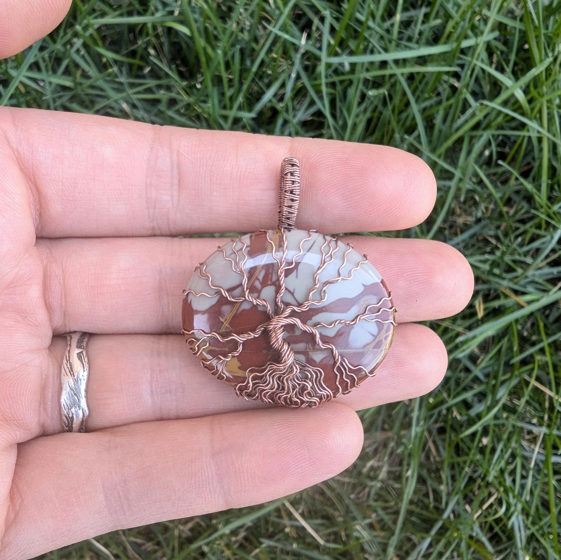 Wildfire Noorena Jasper Pendant - copper weave wire wrapped heady jewelry - tree of life pendant - gift for fire fighter- magical pendant