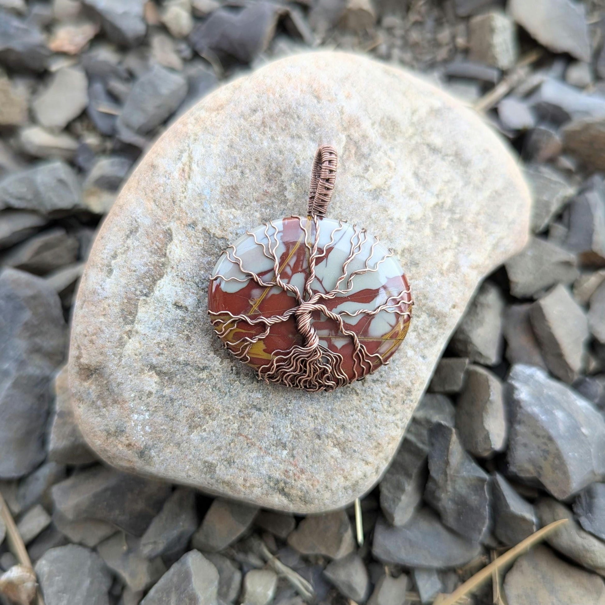 Wildfire Noorena Jasper Pendant - copper weave wire wrapped heady jewelry - tree of life pendant - gift for fire fighter- magical pendant