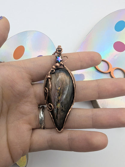 Bold Labradorite Starry Galaxy Pendant - copper wire wrapped jewelry - star pendant - gift for her - magical pendant - large pendant