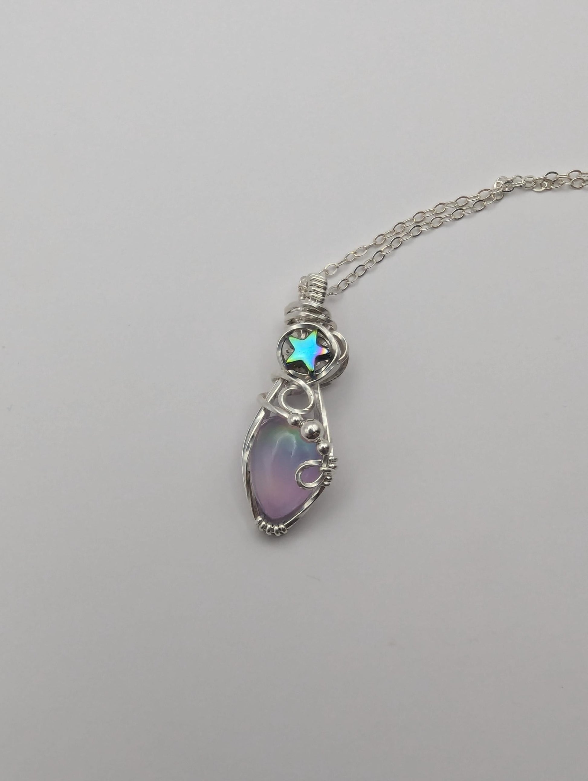 Rainbow Aurora Opal Starry Silver Pendant - unicorn pendant - wedding pendant - star pendant - gothic pendants - wire wrapped opal