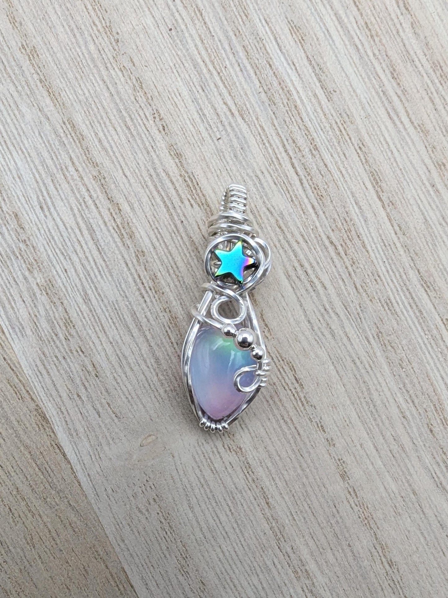 Rainbow Aurora Opal Starry Silver Pendant - unicorn pendant - wedding pendant - star pendant - gothic pendants - wire wrapped opal