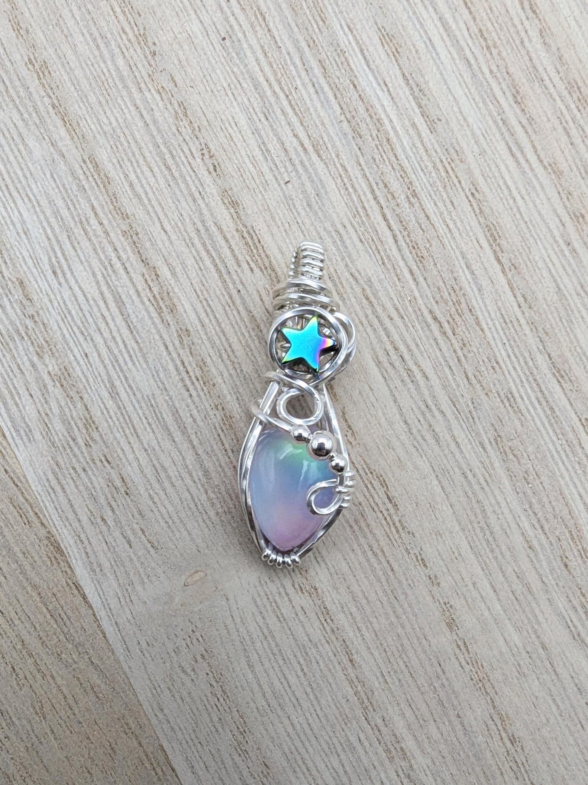 Rainbow Aurora Opal Starry Silver Pendant - unicorn pendant - wedding pendant - star pendant - gothic pendants - wire wrapped opal