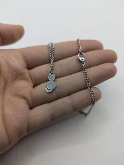 Dainty Cat Necklace - stainless steel cat charm and chain - gift for her - cat lover jewelry - minimalist necklace - silver necklace