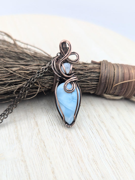 larimar blue wire wrapped pendant with chain necklace